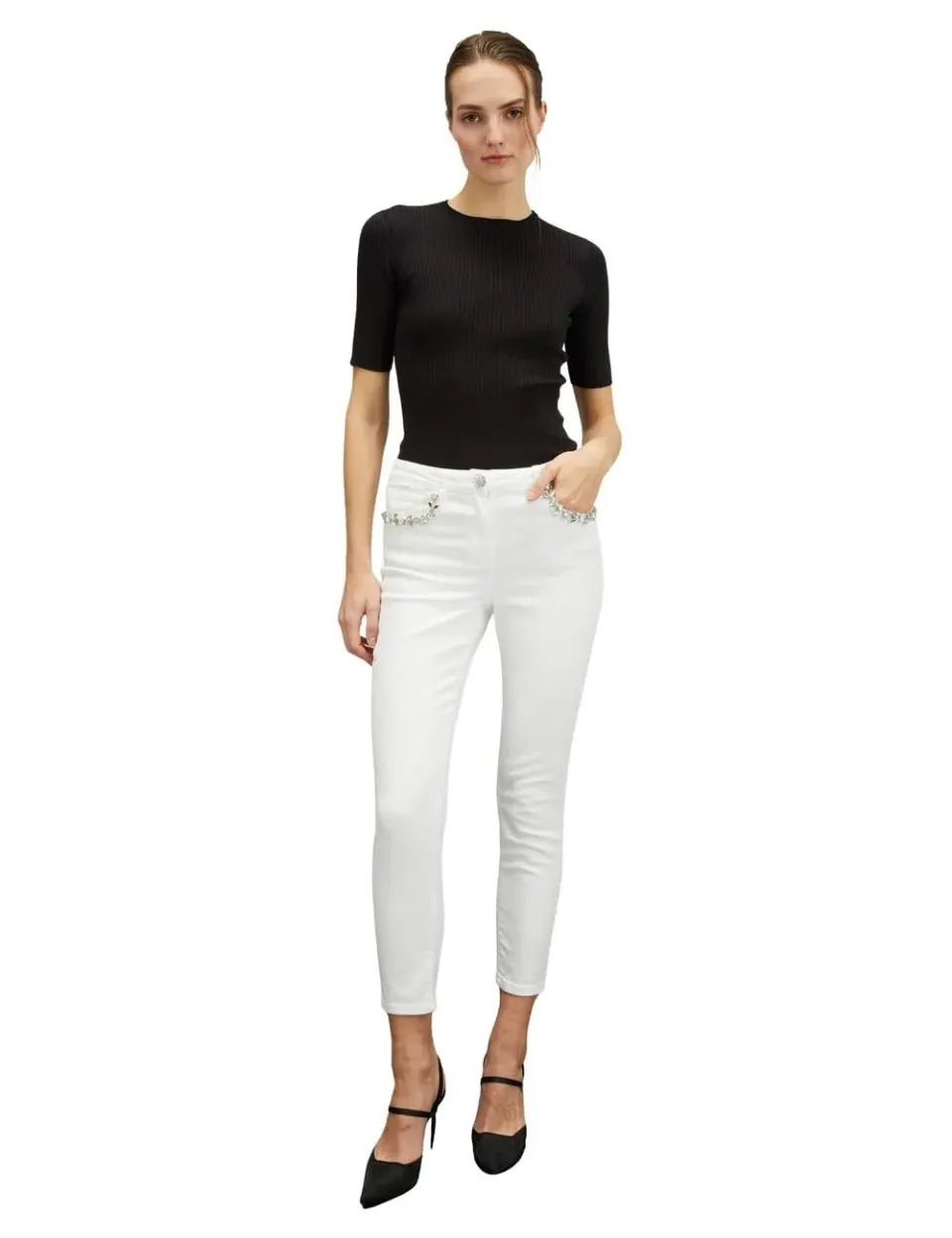 Motivi Ripp-Pullover Kurzarm Viskose Slim