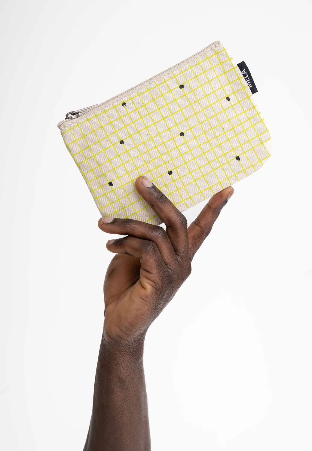 MELA Kleine Kosmetiktasche greige candy grid Baumwolle