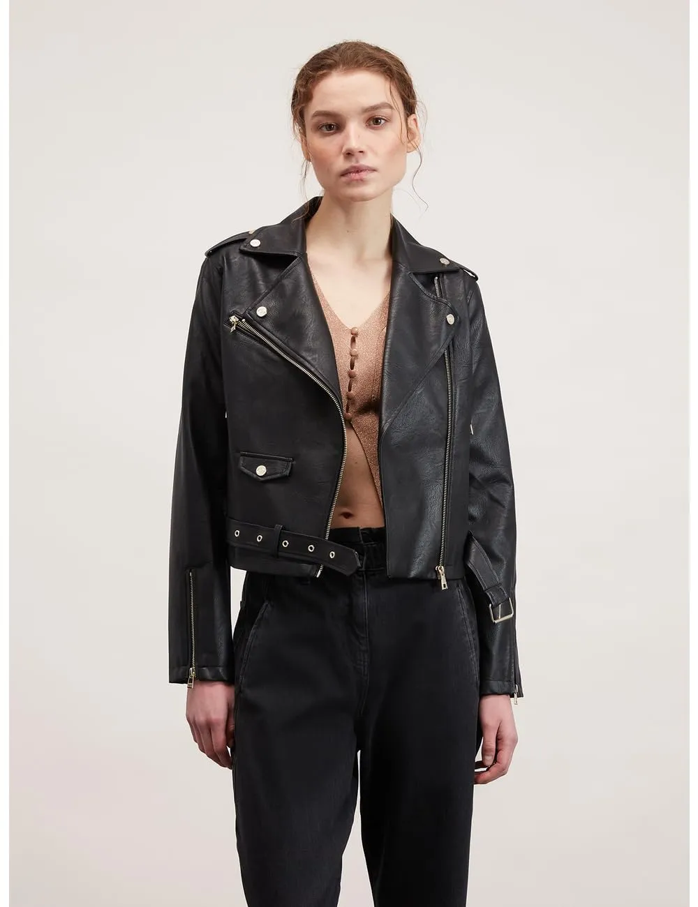 Motivi Bikerjacke in Leder-Optik Jacke mit Gürtel