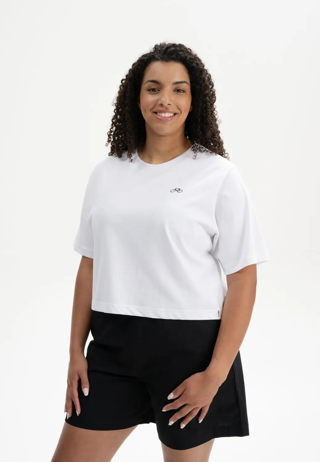 MELA JOSHNA Stickerei Cropped T-Shirt weiß-herz aus Baumwolle