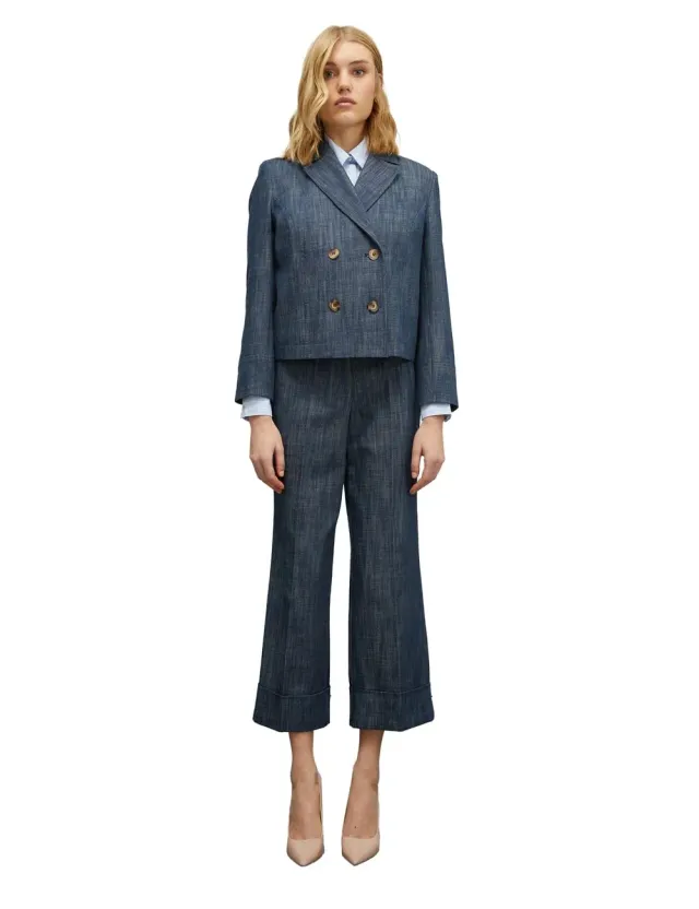 Motivi Denim-Blazer zweireihig Blau 42 geflammt