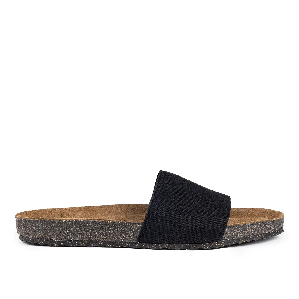 Langbrett Gurlette Pantolette Textil schwarz Kork-Fußbett