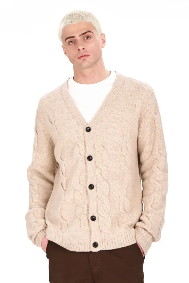 KOMODO ROBIN Strickjacke Sand Lammwolle Herren