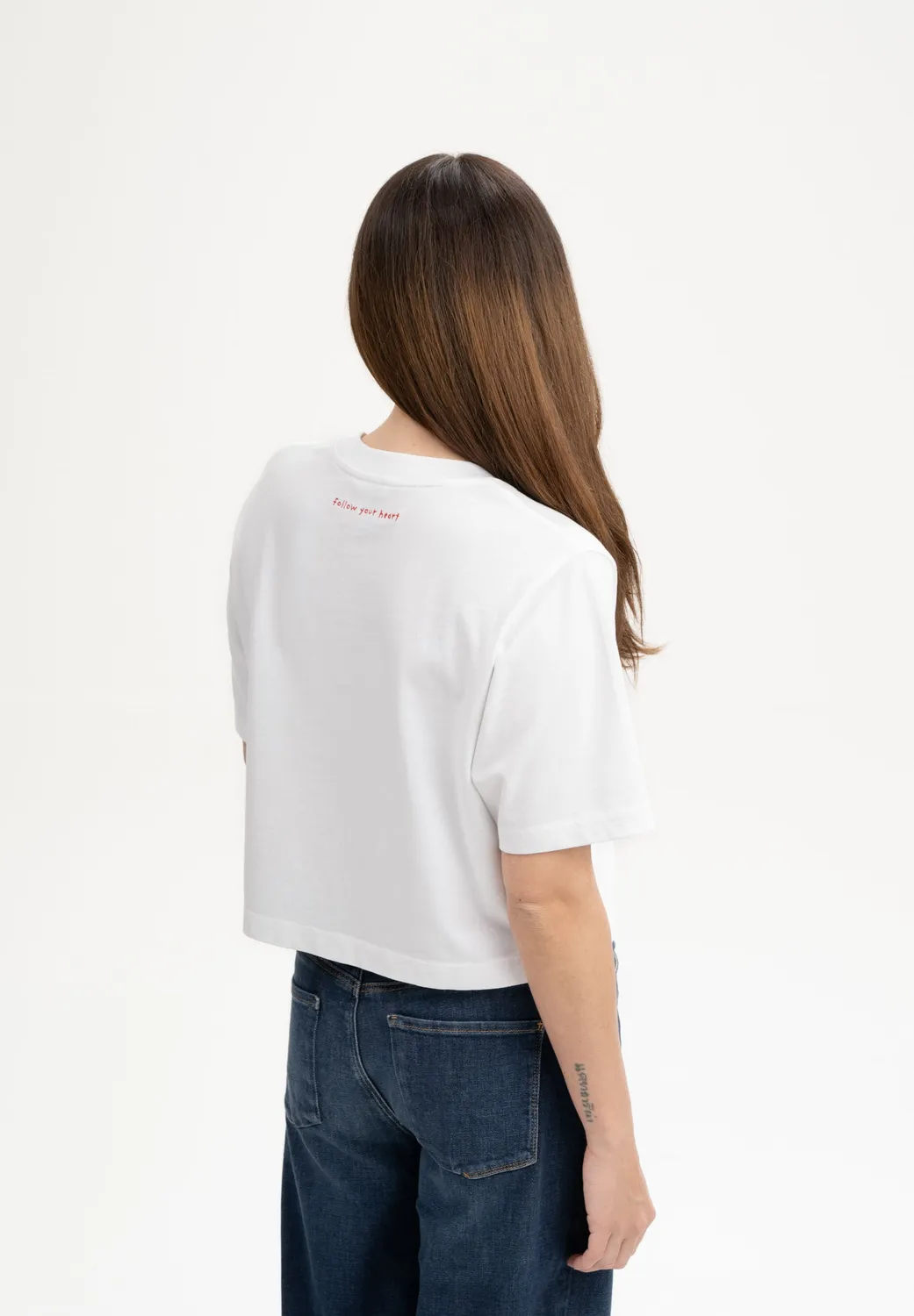 MELA JOSHNA Stickerei Cropped T-Shirt weiß-herz aus Baumwolle