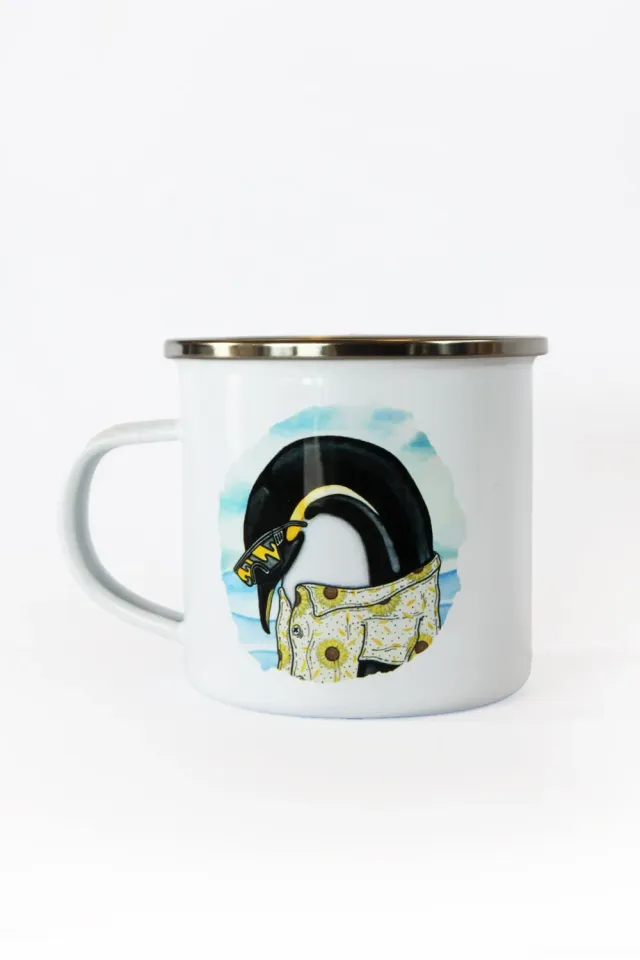 LAKOR Pool Party Penguin Emailletasse Weiß Pinguin-Motiv