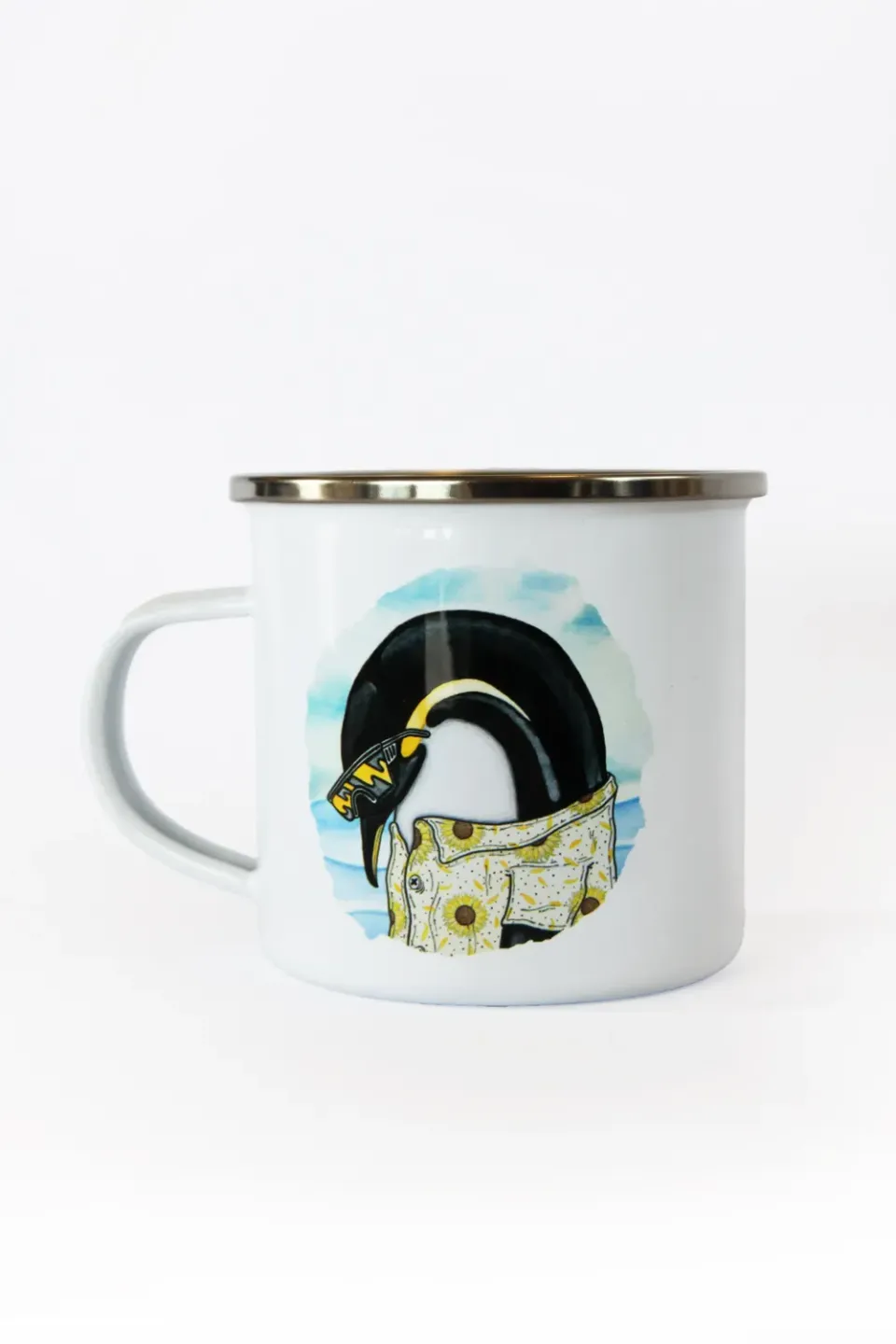 LAKOR Pool Party Penguin Emailletasse Weiß Pinguin-Motiv