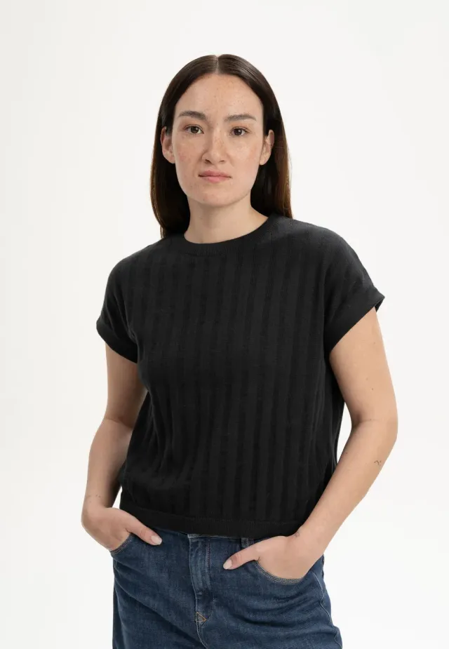 MELA BHARI Strick T-Shirt tiefsee aus Bio-Baumwolle