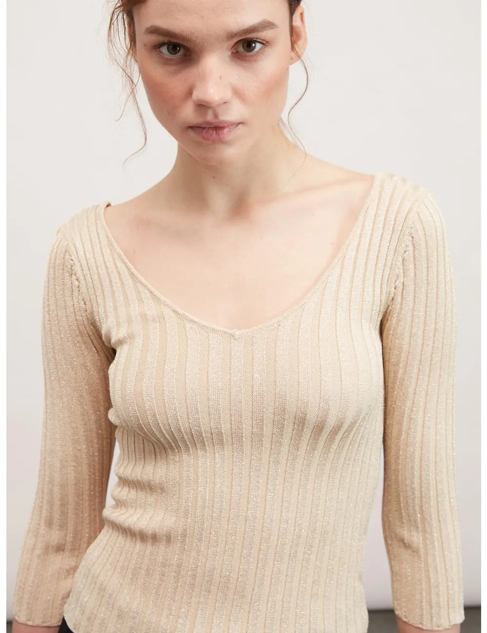 Motivi Gerippter Lurex-Pullover Pullover Glitzer-Garn