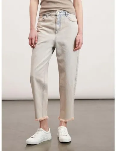 Motivi Baggy-Jeans Denim rosa Fransen-Saum