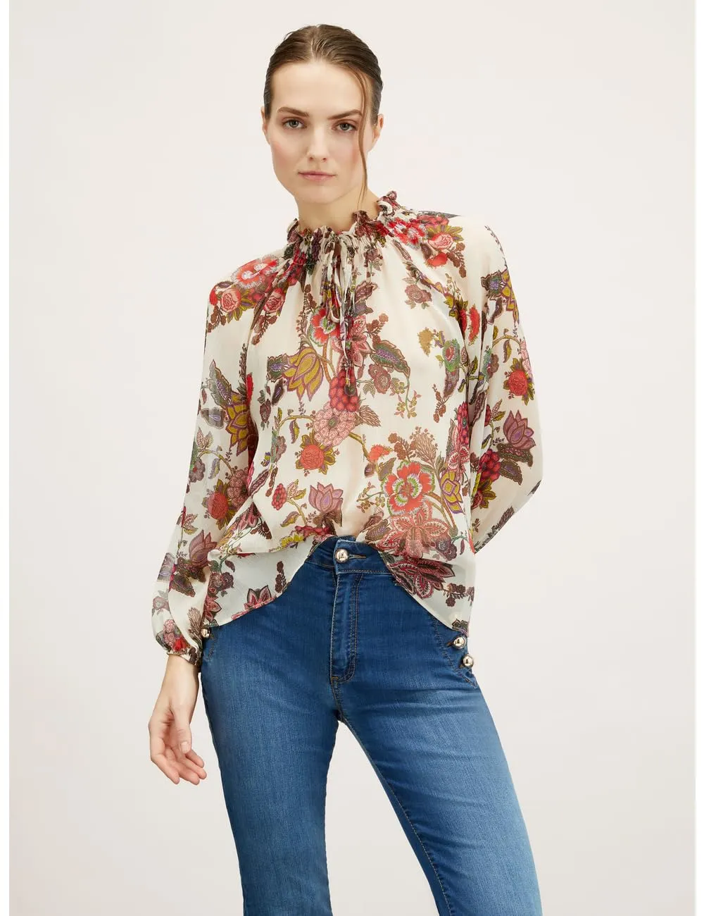 Motivi Bluse Blumenmuster Creponne hoher Kragen