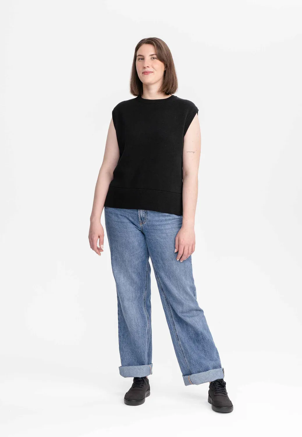 MELA JAMUNA Jacquard Strick Pullunder cream Bio-Baumwolle