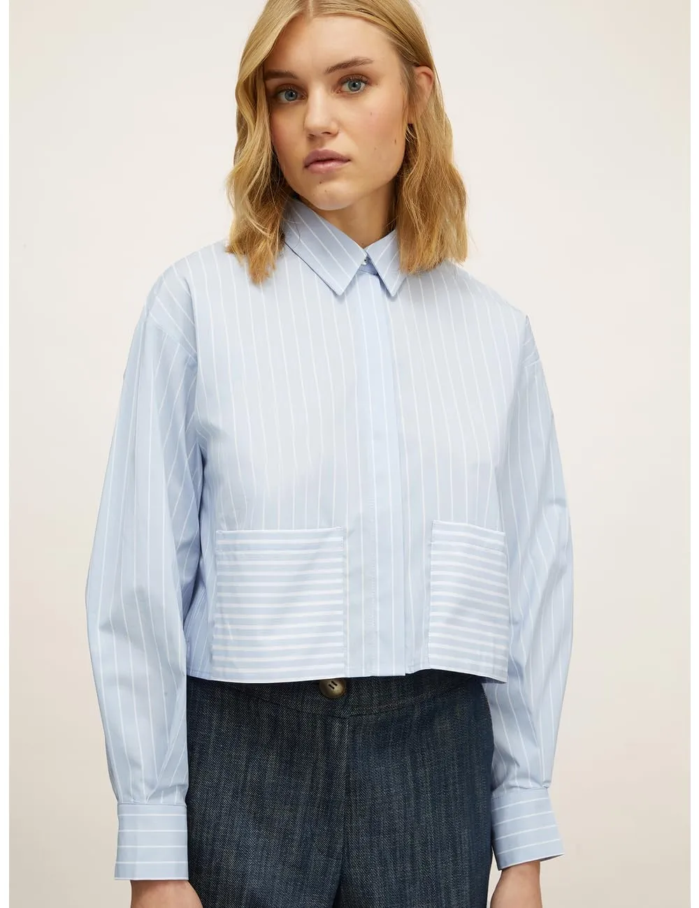 Motivi Kurze gestreifte Hemdbluse Bluse blau Popeline