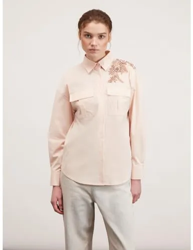 Motivi Hemdbluse Oversize Popeline Stickerei