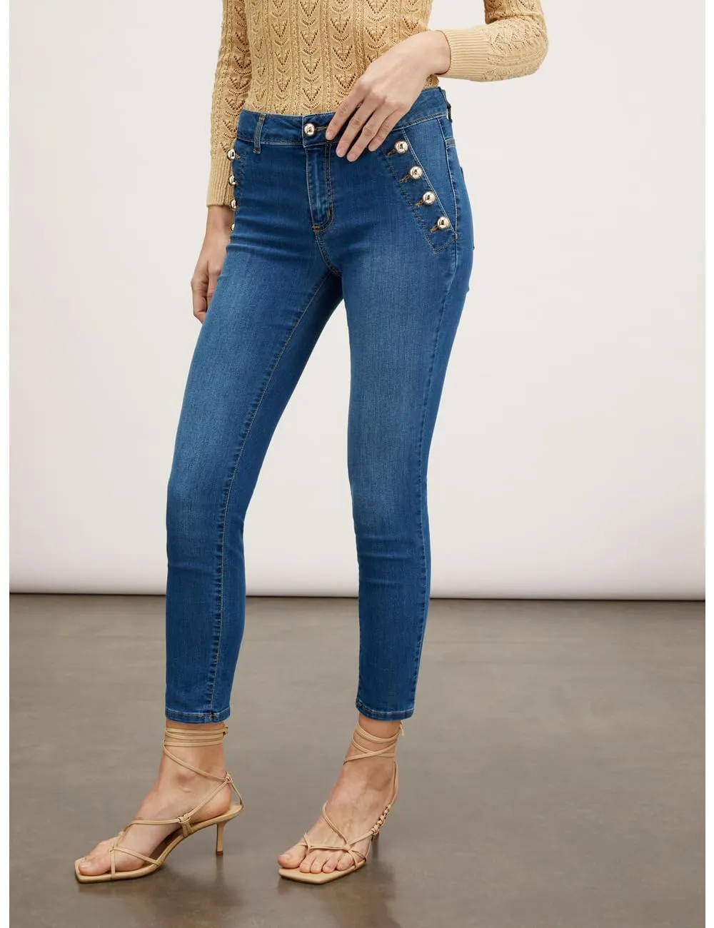 Motivi Skinny-Jeans dunkelblau Baumwoll-Denim mit Knopf