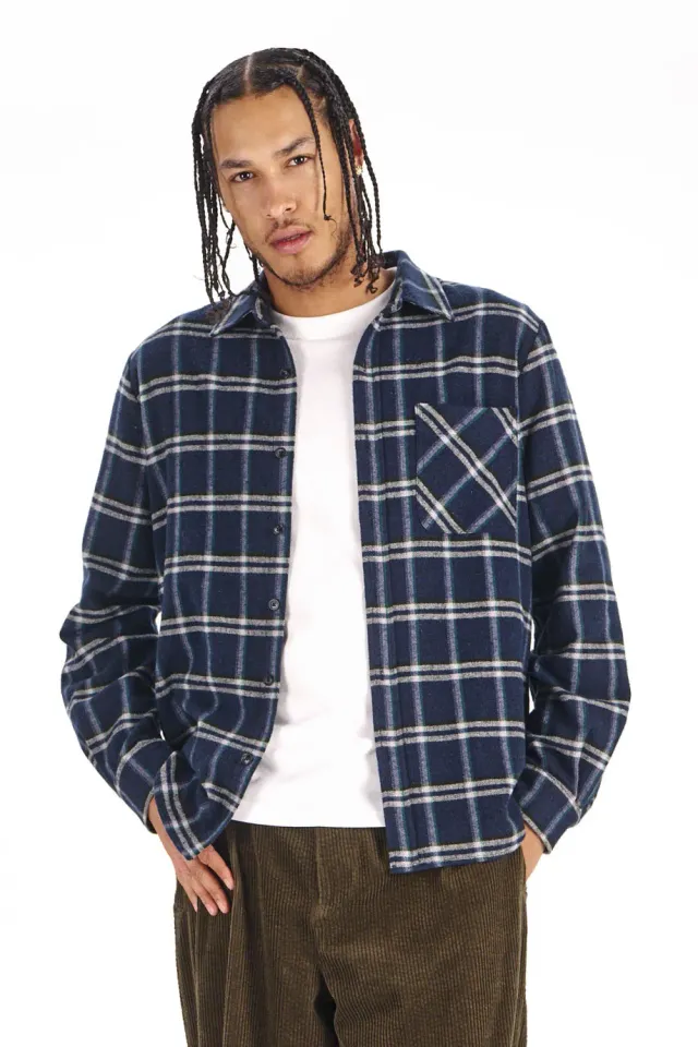 KOMODO SANTI Hemd Navy Check Bio-Flanell relaxed