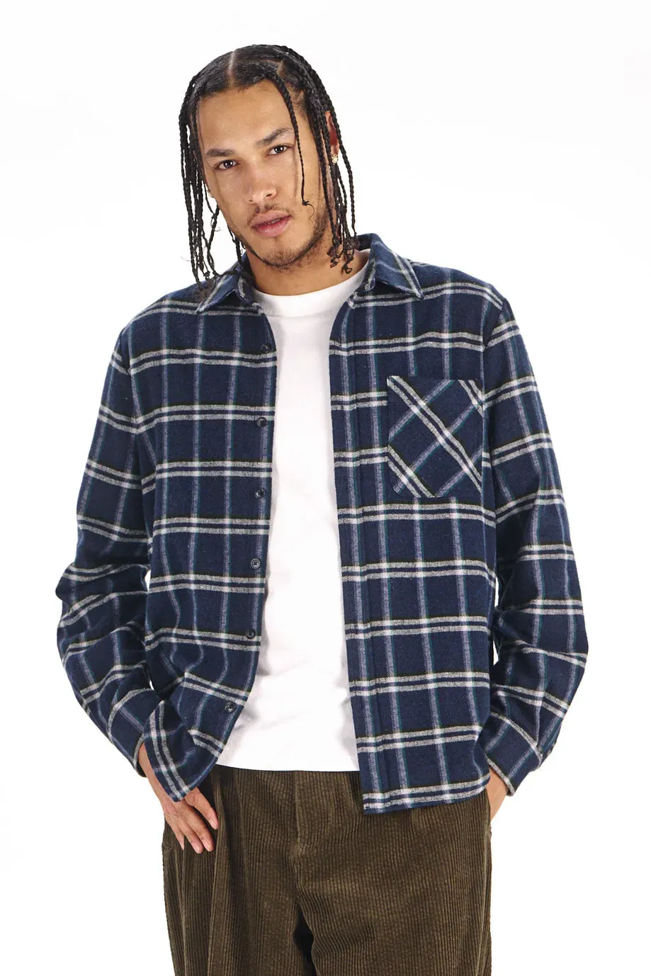 KOMODO SANTI Hemd Navy Check Bio-Flanell relaxed