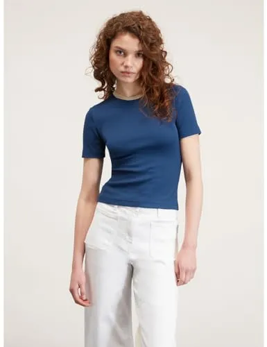 Motivi T-Shirt Rippen Lurex-Bordüre Baumwolle