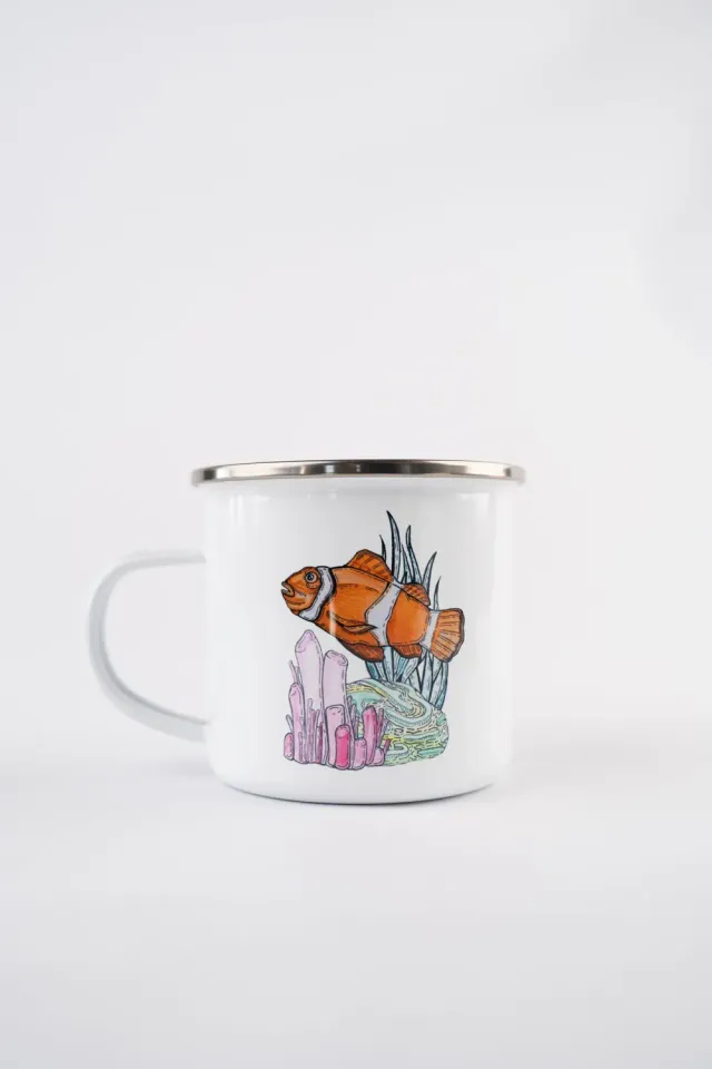 LAKOR Clownfish Garden Emailletasse Weiß Clownfisch-Motiv