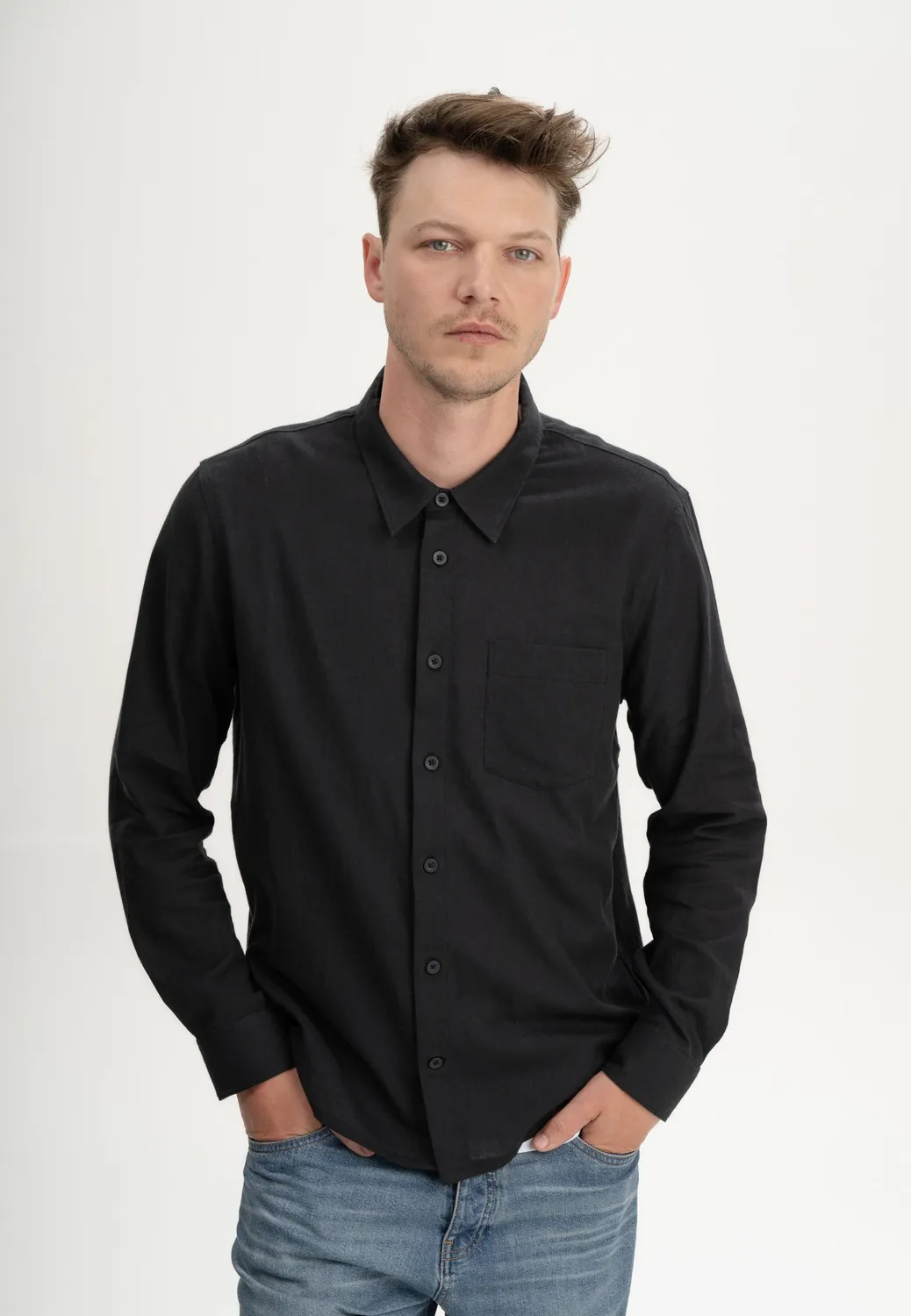 MELA ISHIR Hemd holzkohle schwarz Chambray Bio-Baumwolle