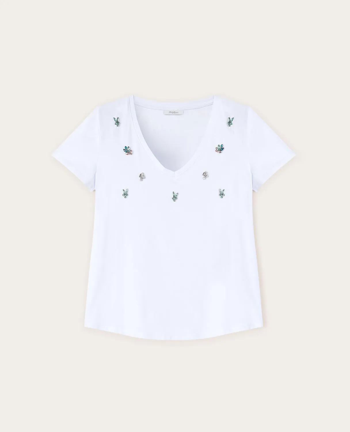 Motivi T-Shirt V-Ausschnitt Steinchen-Stickerei Jersey