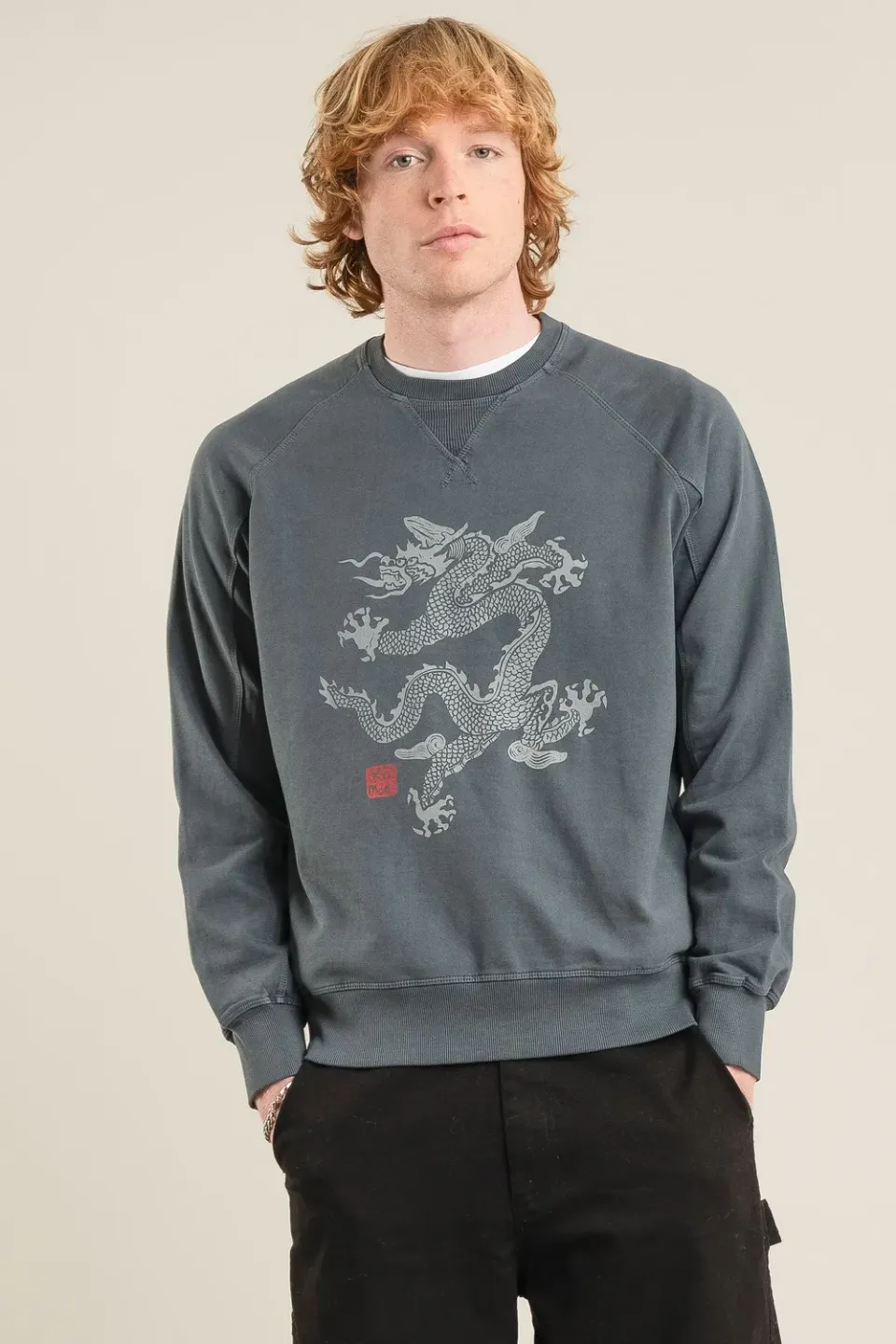 Komodo Dragon Sweatshirt Washed Black aus Bio-Baumwolle