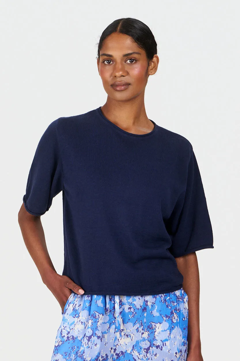 Komodo Camille T-Shirt Damen Navy Ramie Baumwolle