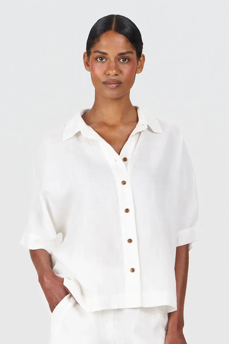 KOMODO KIMONO Bluse Weiß Tencel Leinen Damen