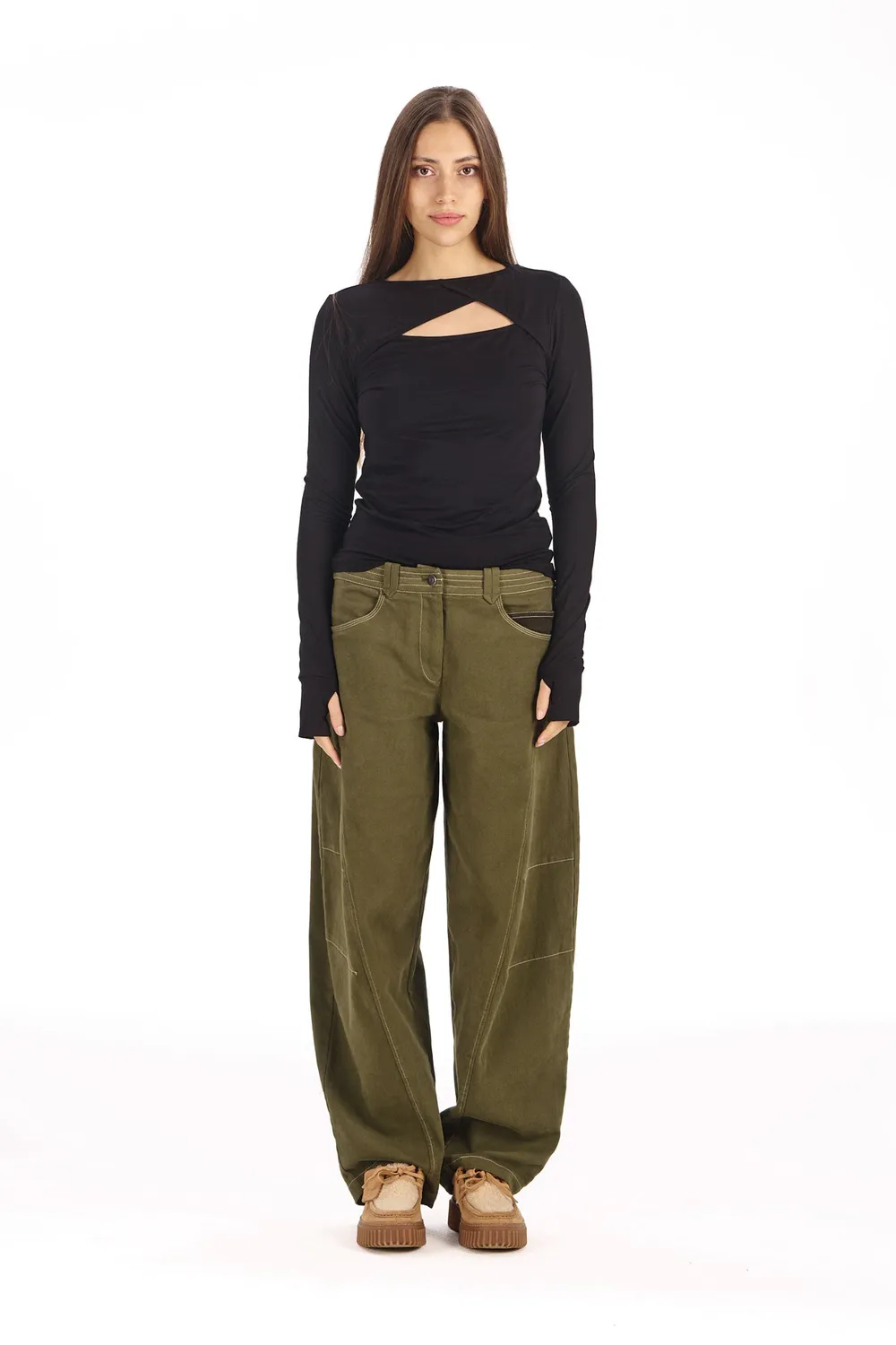 Komodo Amelia Hose Khaki 38 Barrel Bio-Baumwolle