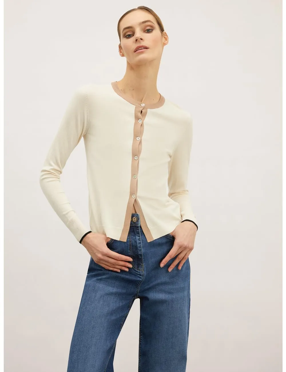 Motivi Basic-Cardigan mit Kontrastbürdüre Cardigan Viskose