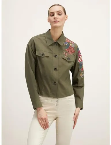 Motivi kurze Jacke mit Blumenstickerei Baumwolle Fransensaum