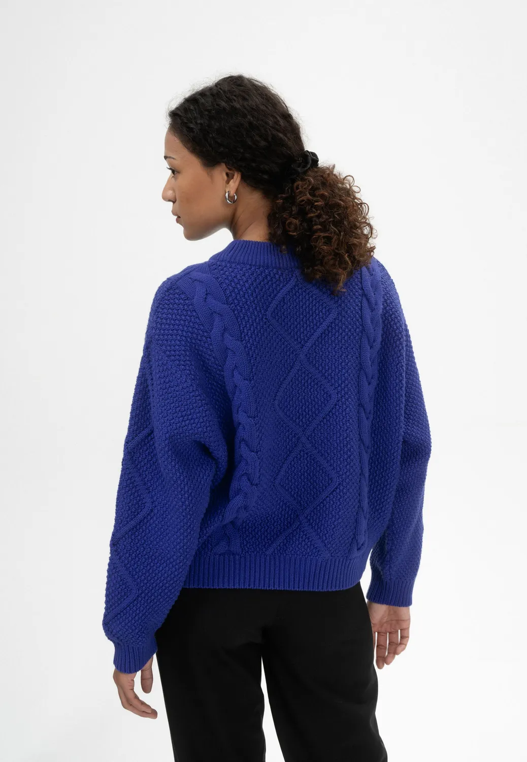 MELA SAMAIRA Zopfstrickpullover schwarz M Baumwolle