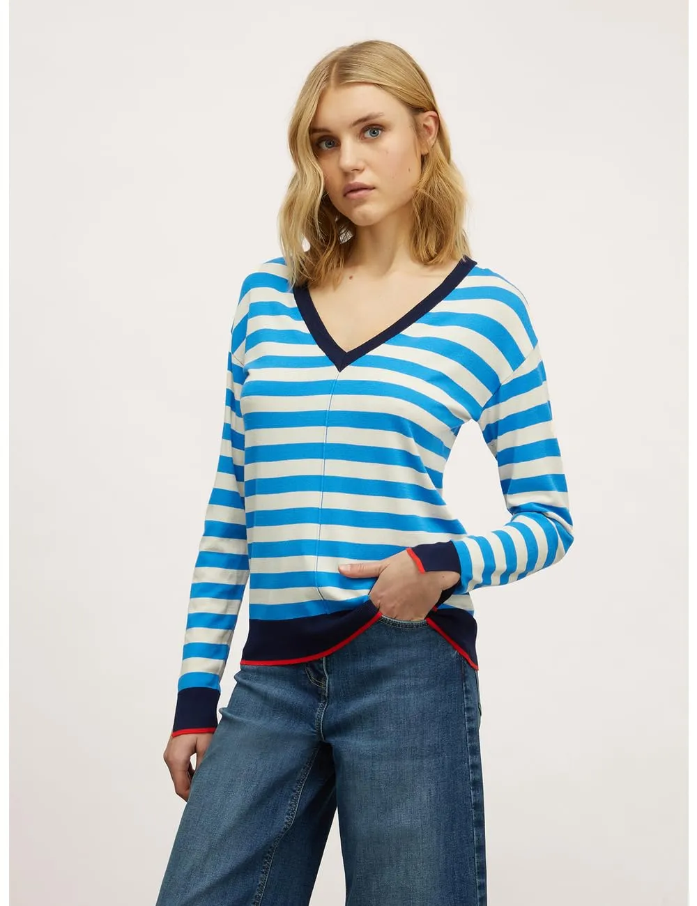 Motivi Strickpullover V-Ausschnitt gestreift Viskose