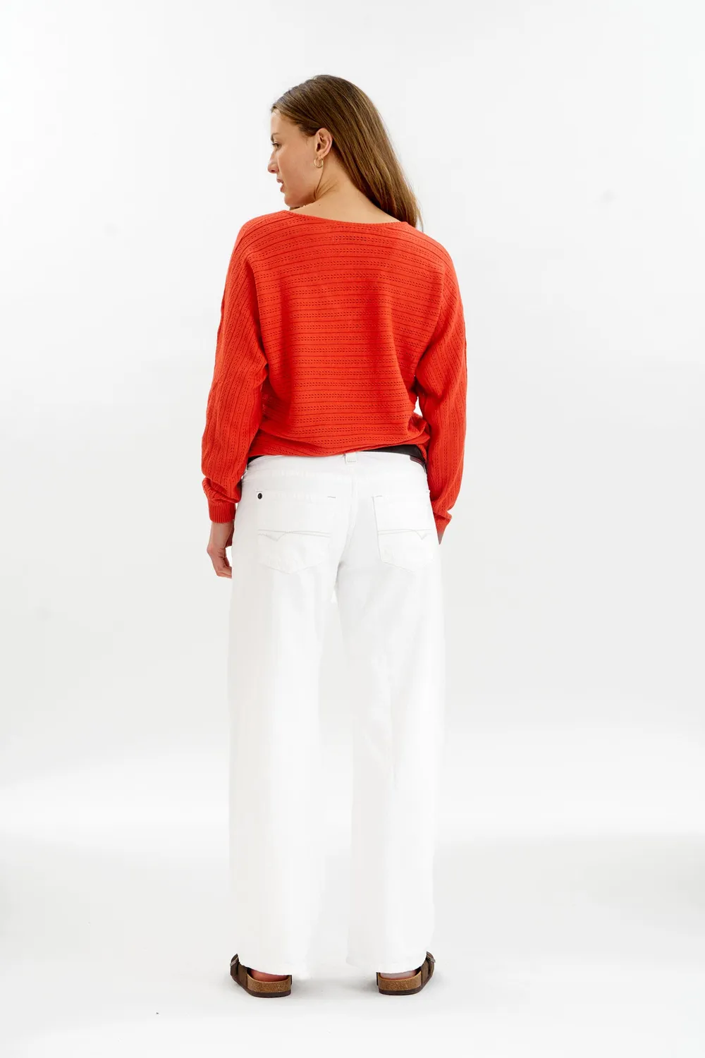 KOMODO PIA Pullover rot Pointelle Bio-Baumwolle