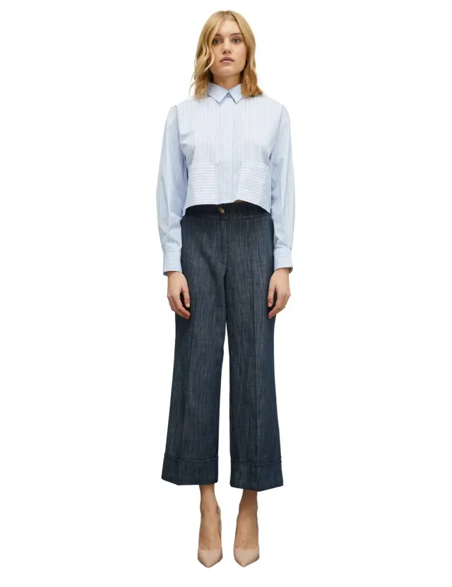 Motivi Kurze gestreifte Hemdbluse Bluse blau Popeline