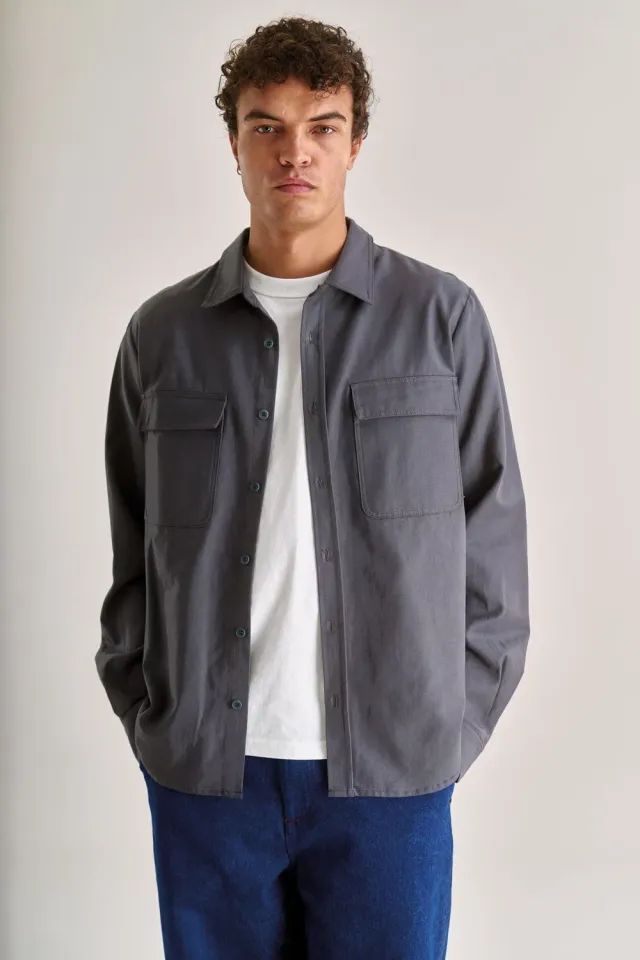 KOMODO ARC Overshirt Hemd Grau Bio-Baumwolle Tencel
