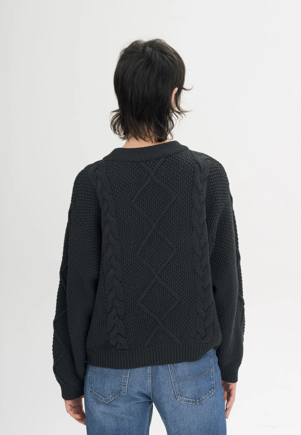 MELA SAMAIRA Zopfstrickpullover schwarz M Baumwolle