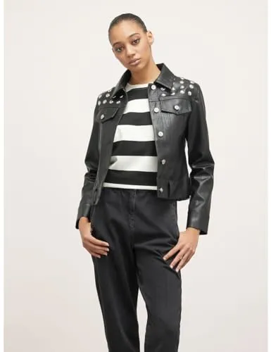 Motivi Blousonjacke Nieten schwarz Gr. 42 beschichtet
