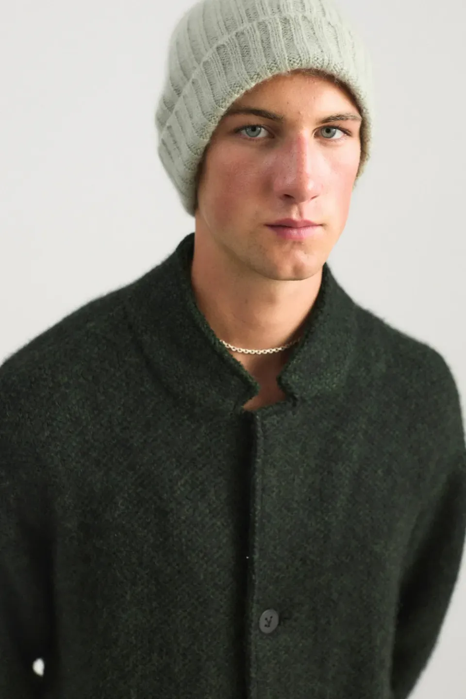 Oyuna Orb Mütze Mint gerippt Cashmere-Seide