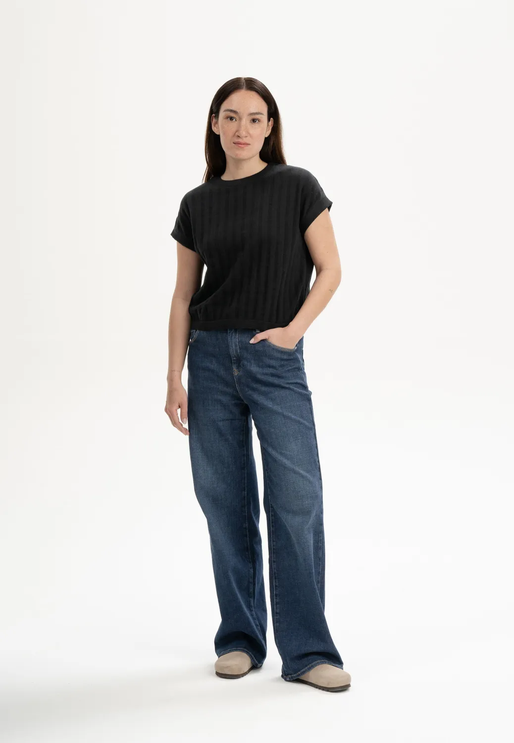 MELA BHARI Strick T-Shirt tiefsee aus Bio-Baumwolle
