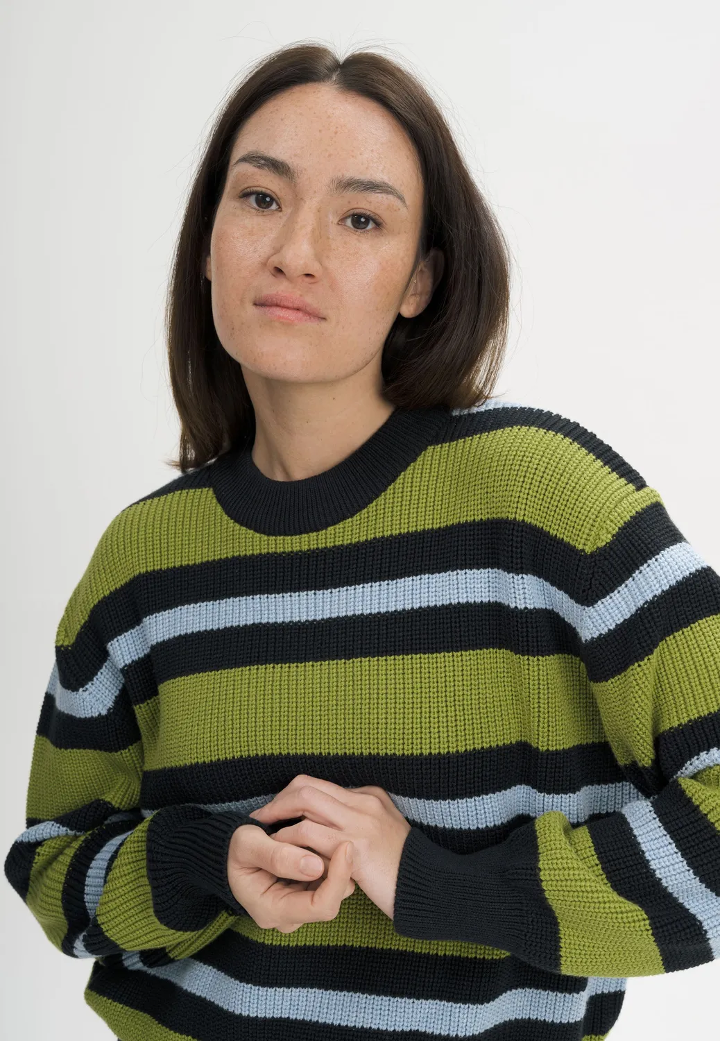 MELA Adah Stripes Rippstrickpullover cloudy blue Bio-Baumwolle