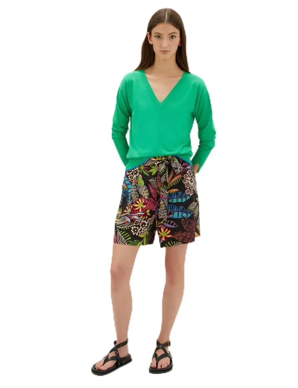 Motivi Gestreifter Strickpullover V-Ausschnitt Viskose