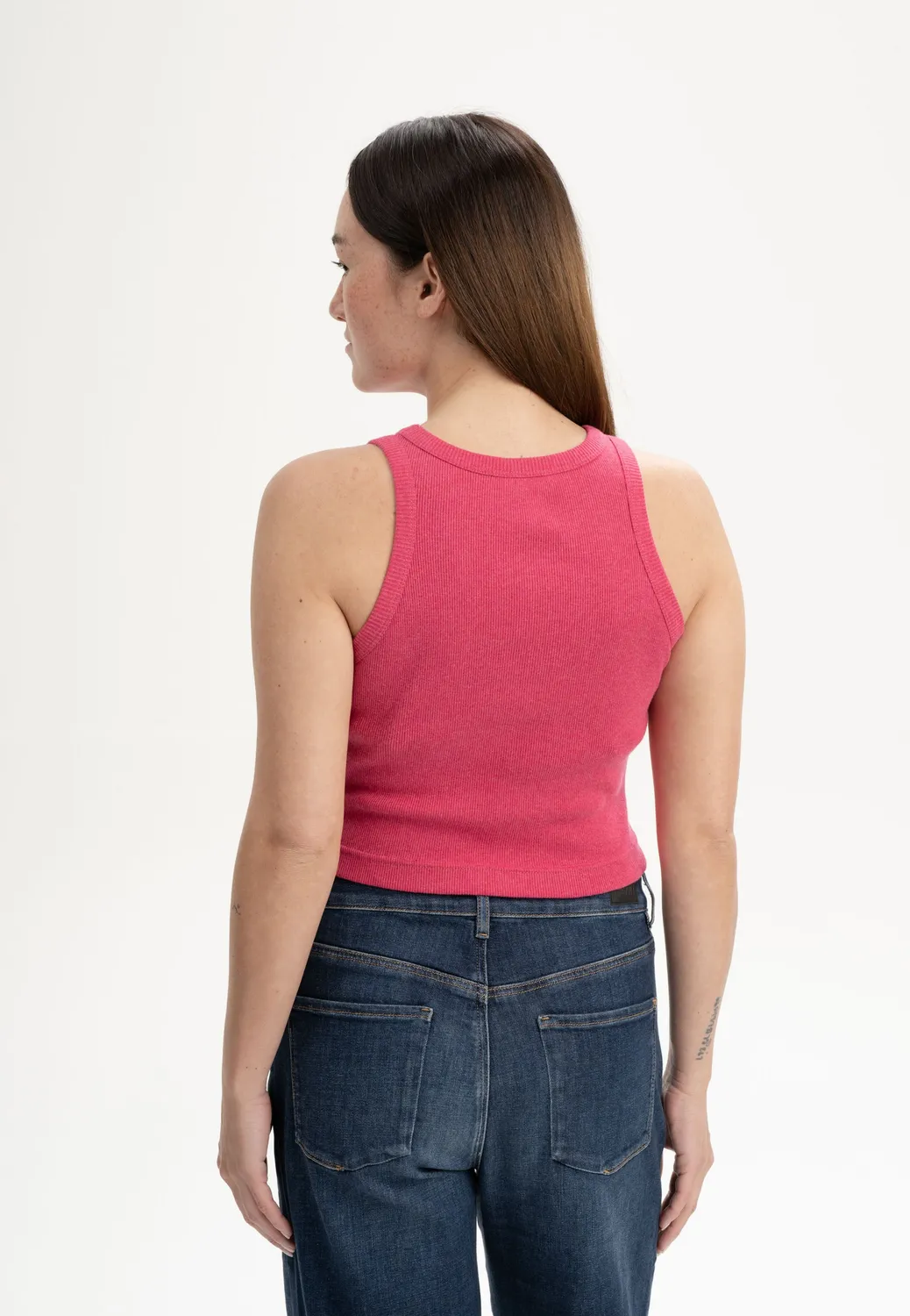 MELA PRISHA Cropped Tanktop berry melange Bio-Baumwolle