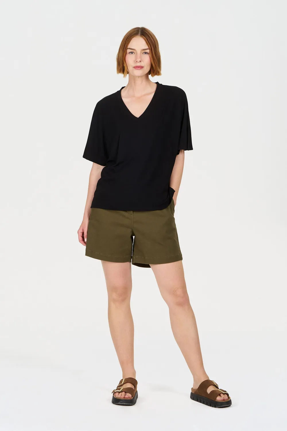 KOMODO AMELIA Shorts Khaki Bio-Baumwolle 36