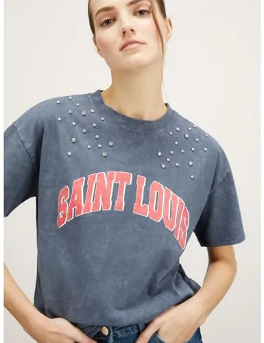 Motivi Oversize T-Shirt Aufdruck Acid Wash Baumwolle