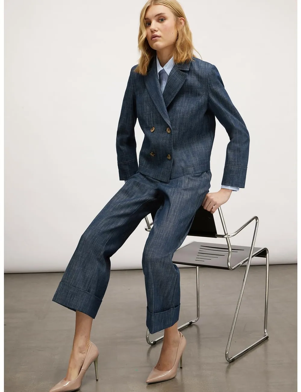 Motivi Denim-Blazer zweireihig Blau 42 geflammt