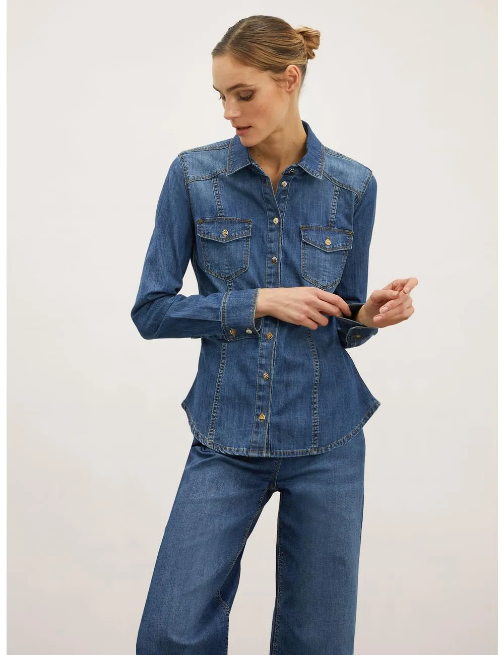 Motivi Denim Hemdbluse Stretch mittlere Waschung