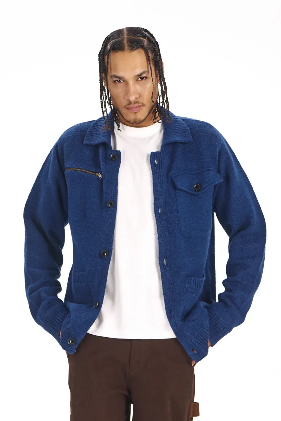 Komodo Wolfie Strickjacke Herren Navy Lammwolle