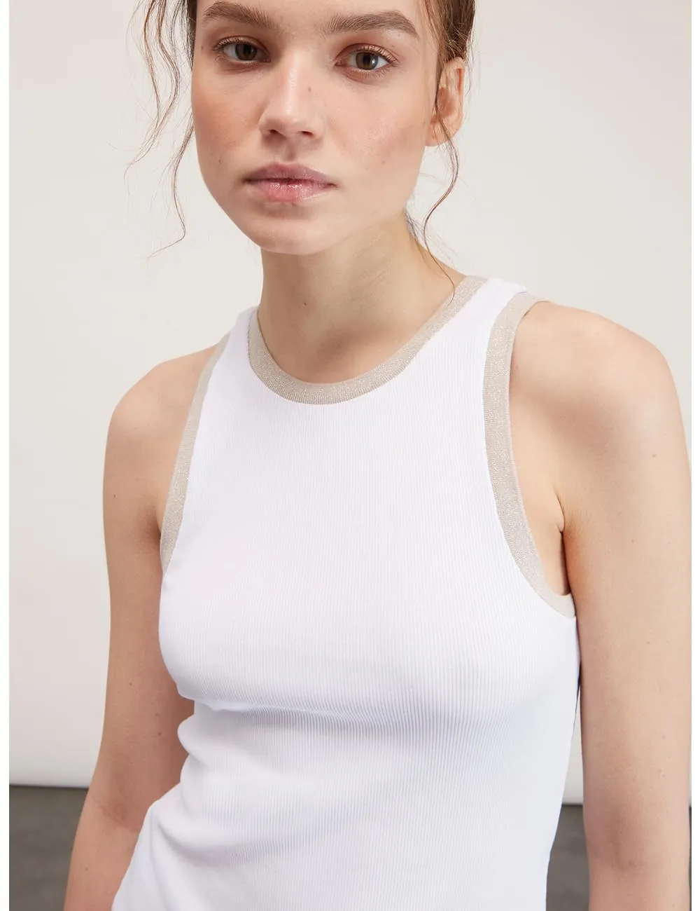 Motivi Tanktop gerippt Baumwolle Lurex-Bordüre