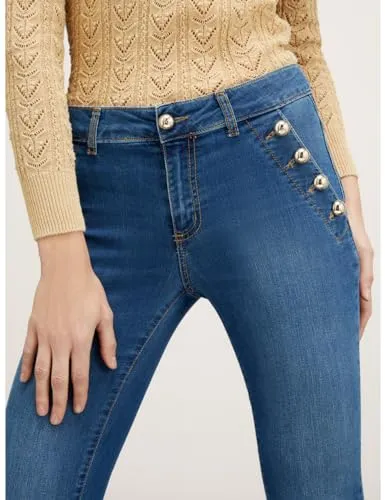 Motivi Skinny-Jeans dunkelblau Baumwoll-Denim mit Knopf