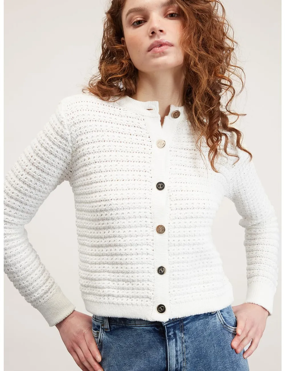 Motivi Bouclé-Cardigan kurz Strickjacke Baumwollmix